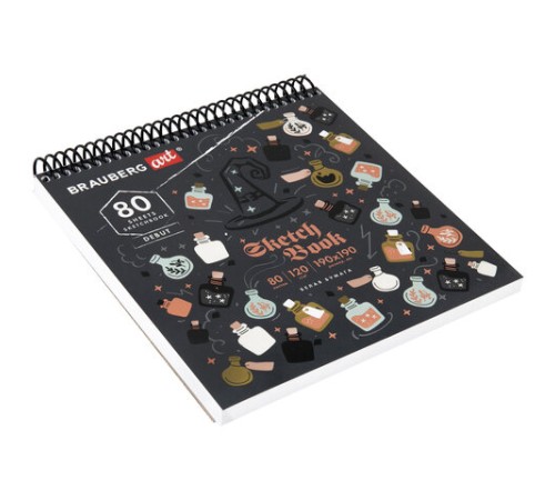 Скетчбук, белая бумага 120 г/м2, 190х190 мм, 80 л., гребень, жёсткая подложка, BRAUBERG ART DEBUT, 