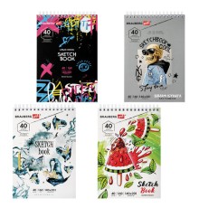 Скетчбук, белая бумага 160 г/м2, 140х201 мм, 40 л., гребень, жесткая подложка, BRAUBERG ART CLASSIC, ассорти, 115071