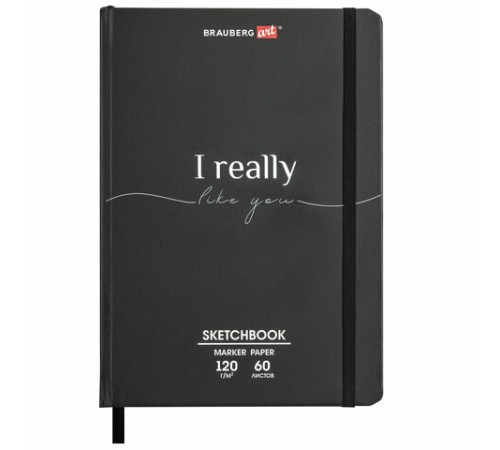 Скетчбук для маркеров 120 г/м2, 148х210 мм, 60 л., твердая обложка, резинка, BRAUBERG ART PREMIERE, 