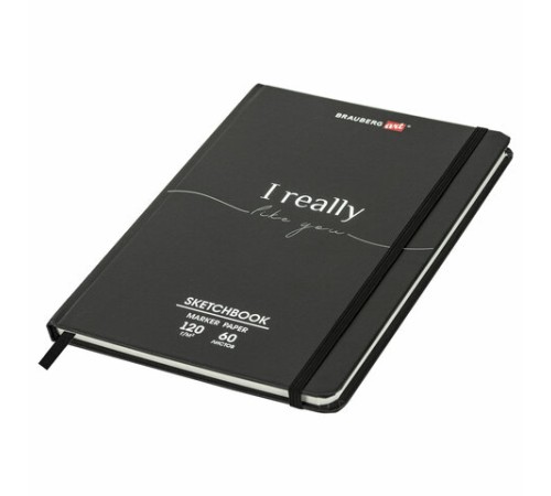 Скетчбук для маркеров 120 г/м2, 148х210 мм, 60 л., твердая обложка, резинка, BRAUBERG ART PREMIERE, 