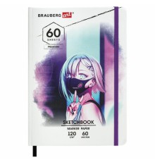 Скетчбук для маркеров 120 г/м2, 148х210 мм, 60 л., твердая обложка, резинка, BRAUBERG ART PREMIERE, Аниме, 115102