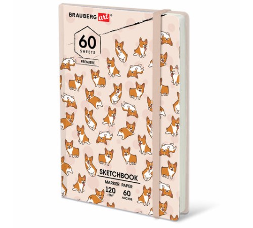 Скетчбук для маркеров 120 г/м2, 148х210 мм, 60 л., твердая обложка, резинка, BRAUBERG ART PREMIERE, МИКС, 115103 