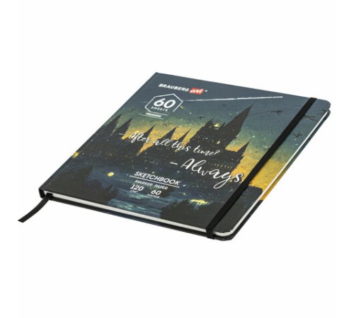 Скетчбук для маркеров 120 г/м2, 195х195 мм, 60 л., твердая обложка, резинка, BRAUBERG ART PREMIERE, Замок, 115104