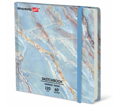 Скетчбук для маркеров 120 г/м2, 195х195 мм, 60 л., твердая обложка, резинка, BRAUBERG ART PREMIERE, МИКС, 115106