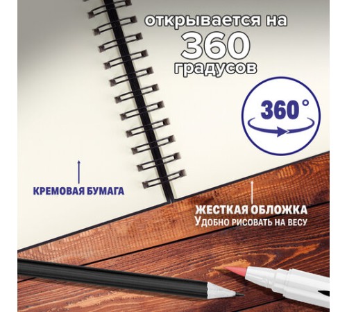 Скетчбук, слоновая кость 100 г/м2, 148х210 мм, 80 л., гребень, твердая обложка, BRAUBERG ART PREMIERE, 115109 