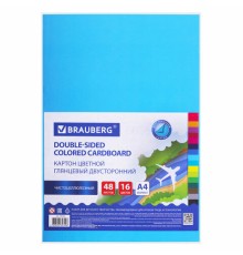 Картон цветной А4 2-сторонний МЕЛОВАННЫЙ, 48 листов, 16 цветов, BRAUBERG, 200х290 мм, 115164