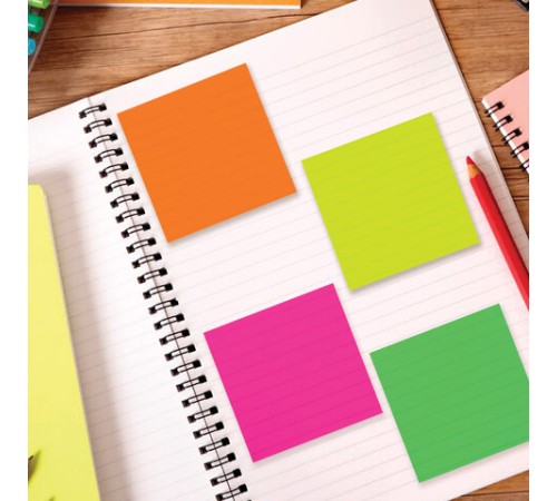 Блок самоклеящийся пластиковый (стикеры) 4 цвета BRAUBERG MULTI COLOUR 76х76 мм, 100 листов, 115208