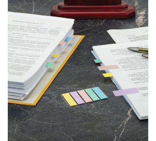 Закладки клейкие пастельные BRAUBERG MACAROON 45х12 мм, 100 штук (5 цветов х 20 листов), 115212