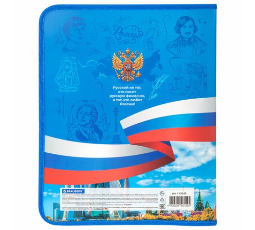 Папка-портфолио школьника, А4, на молнии, 8 вкладышей, обложка твердая, СИМВОЛИКА, BRAUBERG, 115243