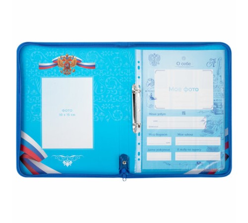 Папка-портфолио школьника, А4, на молнии, 8 вкладышей, обложка твердая, СИМВОЛИКА, BRAUBERG, 115243