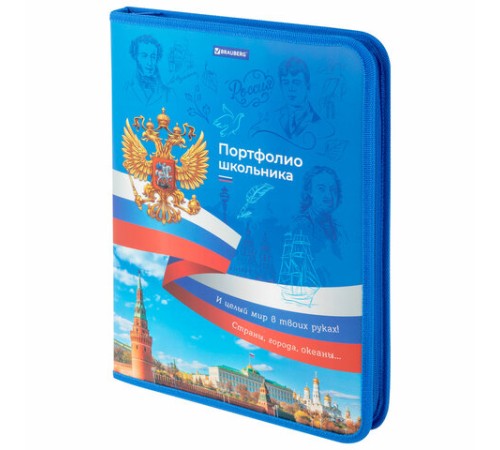 Папка-портфолио школьника, А4, на молнии, 8 вкладышей, обложка твердая, СИМВОЛИКА, BRAUBERG, 115243