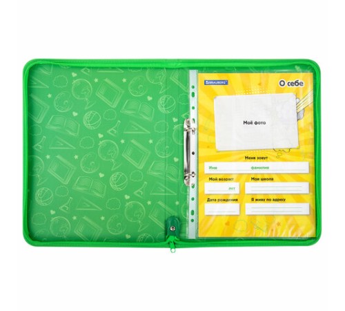 Папка-портфолио школьника, А4, на молнии, 8 вкладышей, обложка твёрдая, ОТЛИЧНИКИ, BRAUBERG, 115244