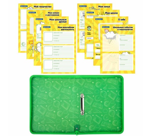 Папка-портфолио школьника, А4, на молнии, 8 вкладышей, обложка твёрдая, ОТЛИЧНИКИ, BRAUBERG, 115244