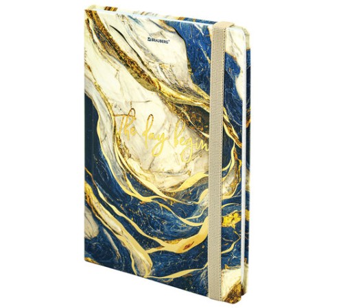 Блокнот с резинкой в клетку 96 л., А5 145х203 мм, твердая обложка с фольгой, BRAUBERG, 