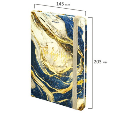 Блокнот с резинкой в клетку 96 л., А5 145х203 мм, твердая обложка с фольгой, BRAUBERG, 