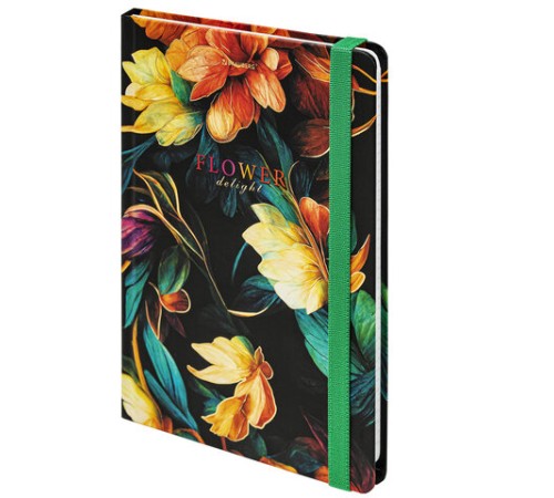 Блокнот с резинкой в клетку 96 л., А5 145х203 мм, твердая обложка с фольгой, BRAUBERG, 