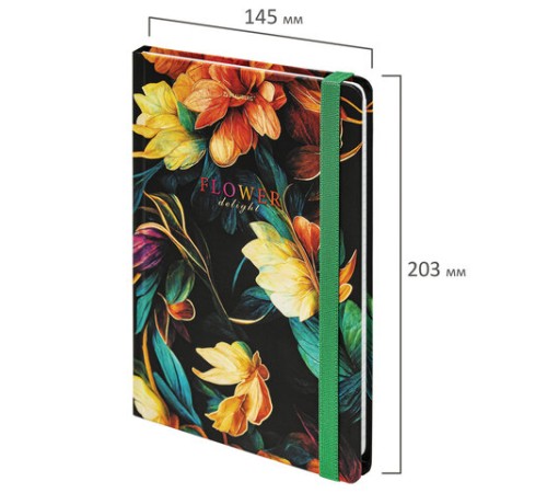 Блокнот с резинкой в клетку 96 л., А5 145х203 мм, твердая обложка с фольгой, BRAUBERG, 