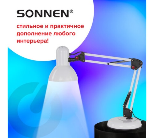 Настольная лампа / светильник SONNEN TL-007, подставка + струбцина, 40 Вт, Е27, БЕЛЫЙ, высота 60 см, 235539 Настольная лампа / светильник SONNEN TL-007, подставка + струбцина, 40 Вт, Е27, БЕЛЫЙ, высота 60 см, 235539