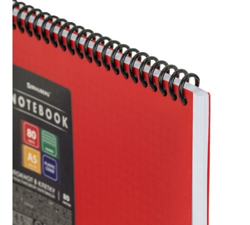 Блокнот А5 80 л., спираль пластиковая, обложка пластик, клетка, BRAUBERG 