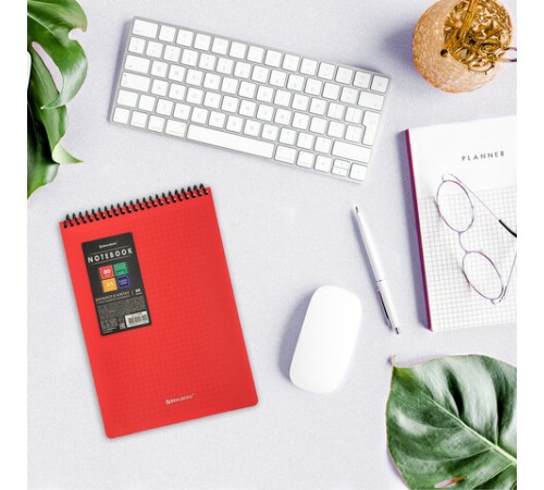 Блокнот А5 80 л., спираль пластиковая, обложка пластик, клетка, BRAUBERG 