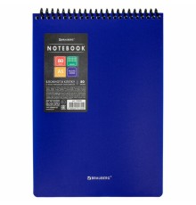 Блокнот А5 80 л., спираль пластиковая, обложка пластик, клетка, BRAUBERG 