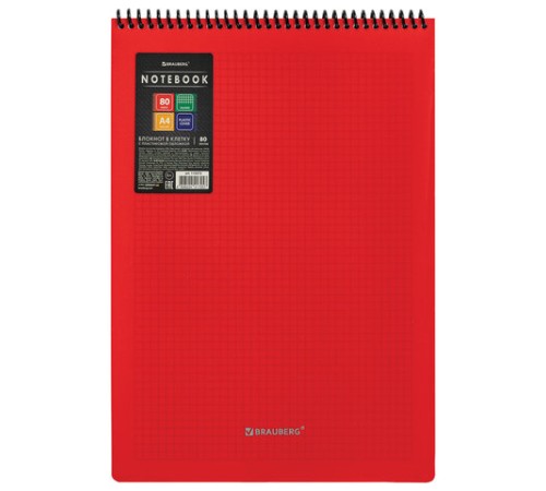 Блокнот БОЛЬШОГО ФОРМАТА А4, 80 л., обложка пластик, клетка, BRAUBERG 