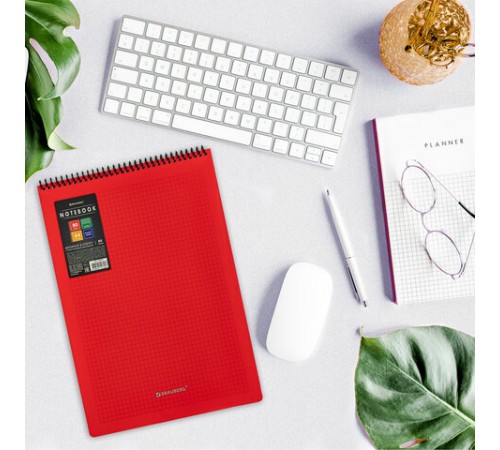 Блокнот БОЛЬШОГО ФОРМАТА А4, 80 л., обложка пластик, клетка, BRAUBERG 