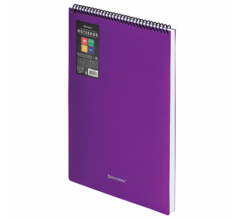 Блокнот БОЛЬШОГО ФОРМАТА А4, 80 л., обложка пластик, клетка, BRAUBERG 