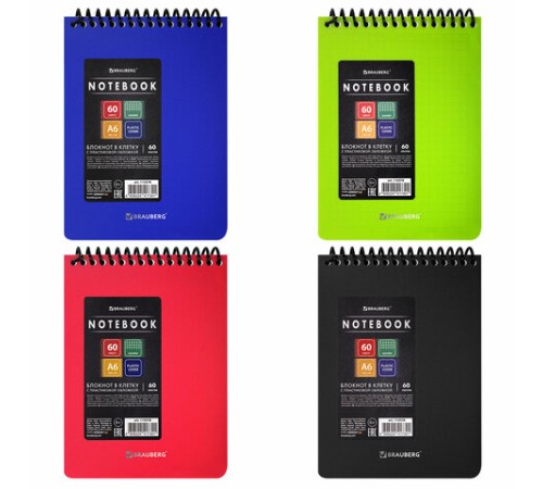 Блокнот МАЛОГО ФОРМАТА А6, 60 л., обложка пластик, клетка, BRAUBERG 