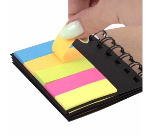 Закладки клейкие в книжке BRAUBERG, 200 штук: 50х15 мм 5 цветов х 25 листов, 75х50 мм 3 цвета х 25 листов, 115581