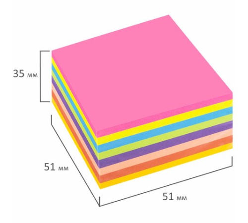 Блок самоклеящийся (стикеры), компактные, STAFF НЕОНОВЫЙ, 51х51 мм, 400 листов, 8 цветов, 115583