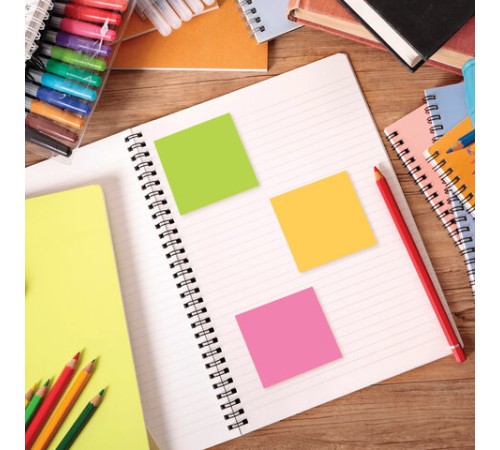 Блок самоклеящийся (стикеры), компактные, STAFF НЕОНОВЫЙ, 51х51 мм, 400 листов, 8 цветов, 115583