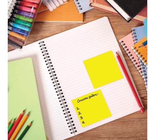 Блок самоклеящийся (стикеры), STAFF НЕОНОВЫЙ, 76х76 мм, 100 листов, желтый, 115584