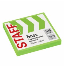 Блок самоклеящийся (стикеры), STAFF НЕОНОВЫЙ, 76х76 мм, 100 листов, зеленый, 115585