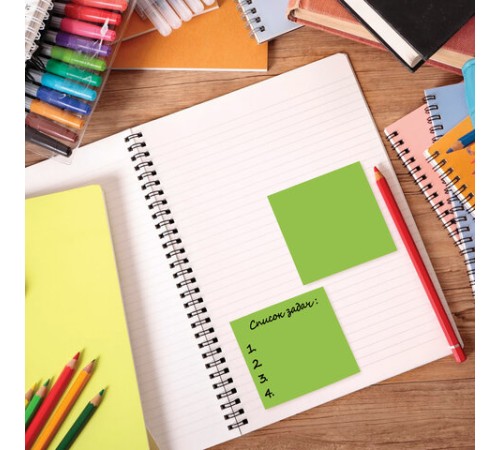 Блок самоклеящийся (стикеры), STAFF НЕОНОВЫЙ, 76х76 мм, 100 листов, зеленый, 115585