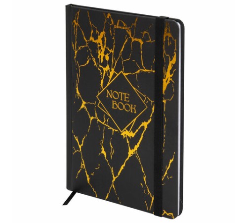 Блокнот с резинкой в клетку 96 л., А5 145х203 мм, твердая обложка с фольгой, BRAUBERG, 