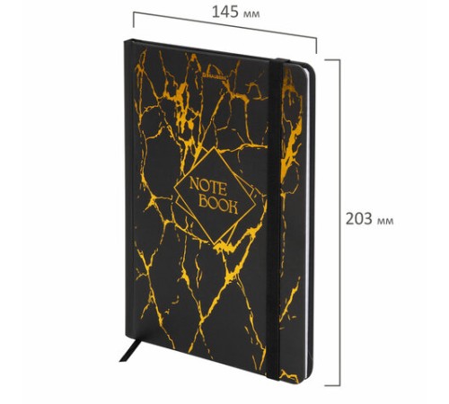 Блокнот с резинкой в клетку 96 л., А5 145х203 мм, твердая обложка с фольгой, BRAUBERG, 