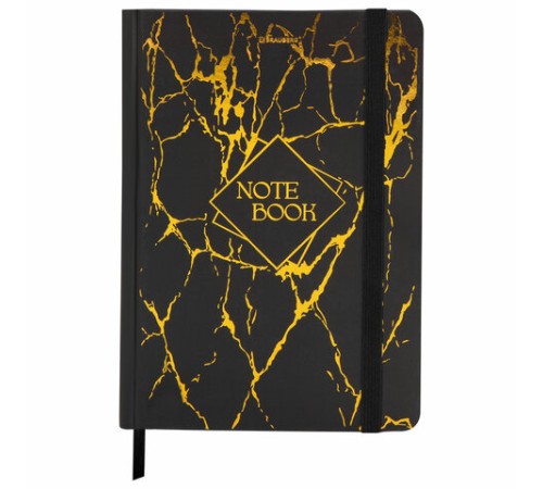 Блокнот с резинкой в клетку 96 л., А5 145х203 мм, твердая обложка с фольгой, BRAUBERG, 