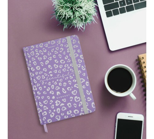 Блокнот с резинкой в клетку 96 л., А5 145х203 мм, твердая обложка с фольгой, BRAUBERG, 