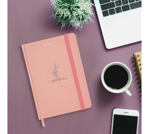 Блокнот с резинкой в клетку 96 л., А5 145х203 мм, твердая обложка с фольгой, BRAUBERG, 