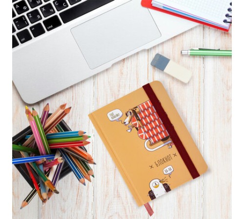 Блокнот с резинкой в клетку 96 л., МАЛЫЙ ФОРМАТ А6, 109х148 мм, твердая обложка, BRAUBERG, 