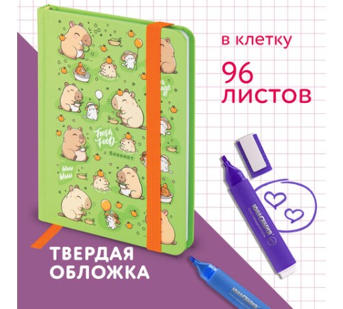 Блокнот с резинкой в клетку 96 л., МАЛЫЙ ФОРМАТ А6, 109х148 мм, твердая обложка, ЮНЛАНДИЯ, 