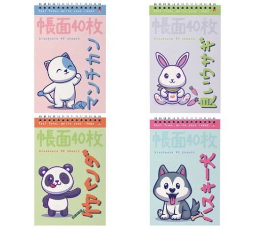 Блокнот А5, 40 л, гребень, картон, клетка, АЛЬТ, KAWAII ANIMALS (4 вида), 3-40-729