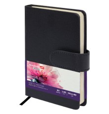 Скетчбук, слоновая кость 140 г/м2 90х140 мм, 80 л., КОЖЗАМ, застежка, BRAUBERG ART CLASSIC, черный,116458