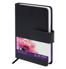 Скетчбук, белая бумага 140 г/м2 90х140 мм, 80 л., КОЖЗАМ, застежка, BRAUBERG ART CLASSIC, черный, 116459