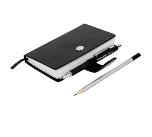 Скетчбук, белая бумага 140 г/м2 90х140 мм, 80 л., КОЖЗАМ, застежка, BRAUBERG ART CLASSIC, черный, 116459