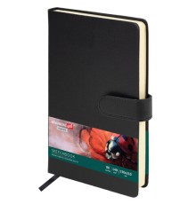 Скетчбук, слоновая кость 140 г/м2 130х210 мм, 80 л., КОЖЗАМ, застежка, BRAUBERG ART CLASSIC, черный, 116460