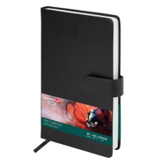 Скетчбук, белая бумага 140 г/м2 130х210 мм, 80 л., КОЖЗАМ, застежка, BRAUBERG ART CLASSIC, черный, 116461