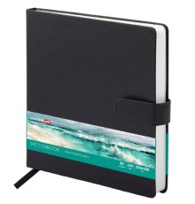 Скетчбук, белая бумага 140 г/м2 200х200 мм, 80 л., КОЖЗАМ, застежка, BRAUBERG ART CLASSIC, черный, 116463