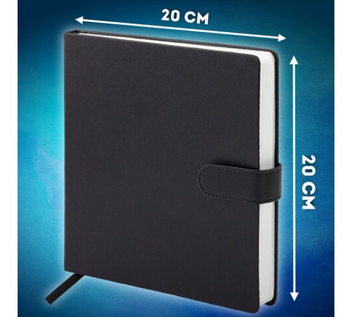 Скетчбук, белая бумага 140 г/м2 200х200 мм, 80 л., КОЖЗАМ, застежка, BRAUBERG ART CLASSIC, черный, 116463